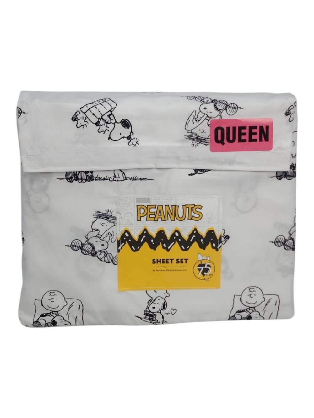 Peanuts Queen Size Sheet Set By Berkshire Snoopy & Friends Design Black & White